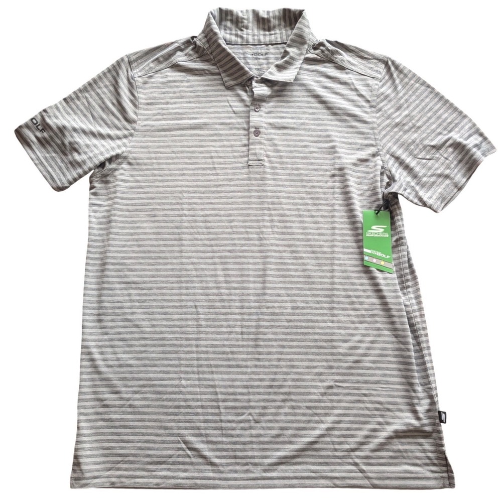 NWT Skechers Go Golf Mens XXL Gray Striped Performance‎ Polo Shirt LIMT09 Sporty